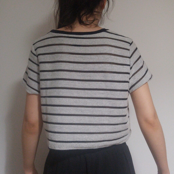 SOLD - NWOT Black Mesh & Gray Striped Cropped Tee - Picture 4 of 9